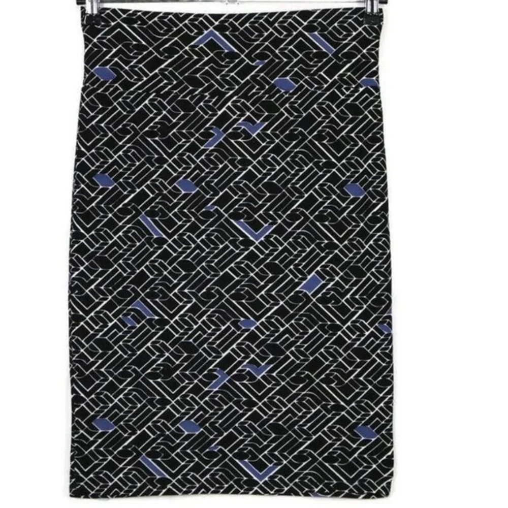 LuLaRoe Cassie Pencil Straight Skirt Black White Blue USA Pull On S Small‎